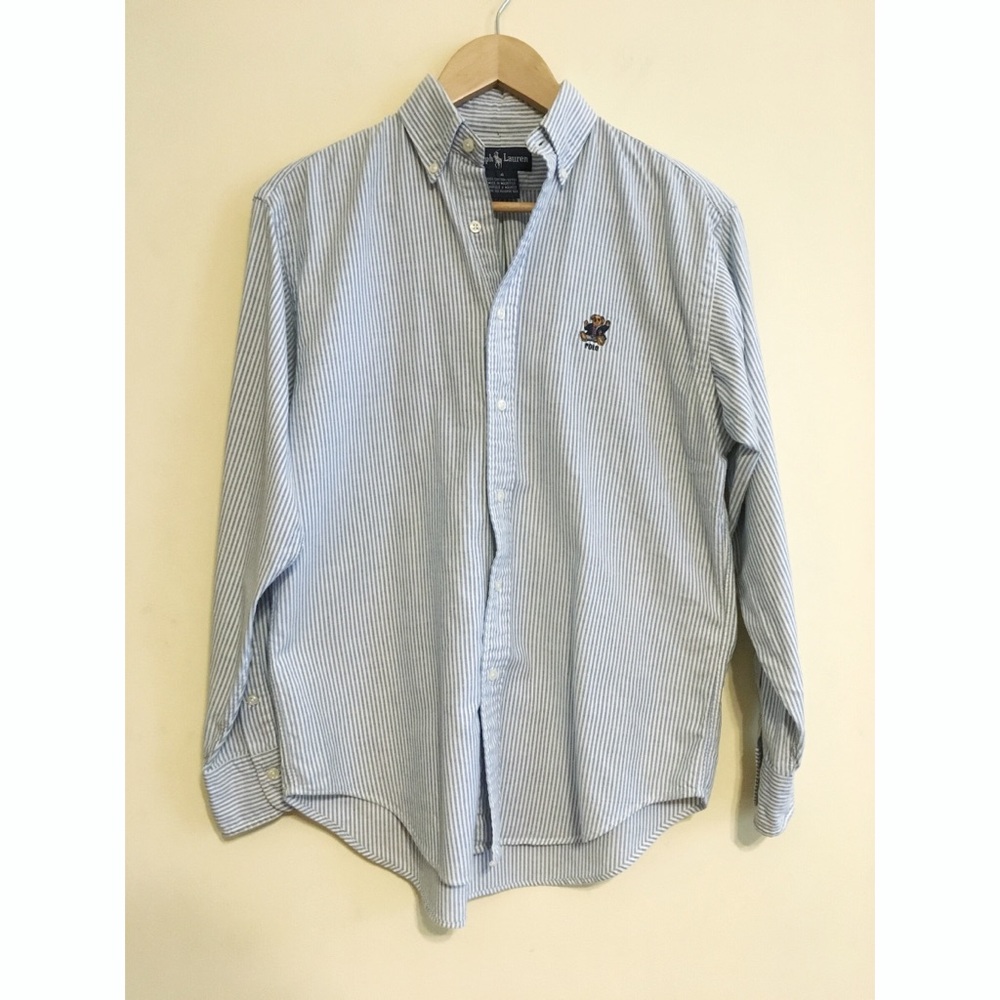 Ralph Lauren Bear Blue White Stripe Button Down 4